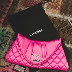 ✨SOLD✨ Chanel Pink Satin Half Moon Clutch